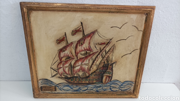Otros objetos de arte: Cuadro Barco Gale&oacute;n S.XVII sobre Madera en relive - Foto 1