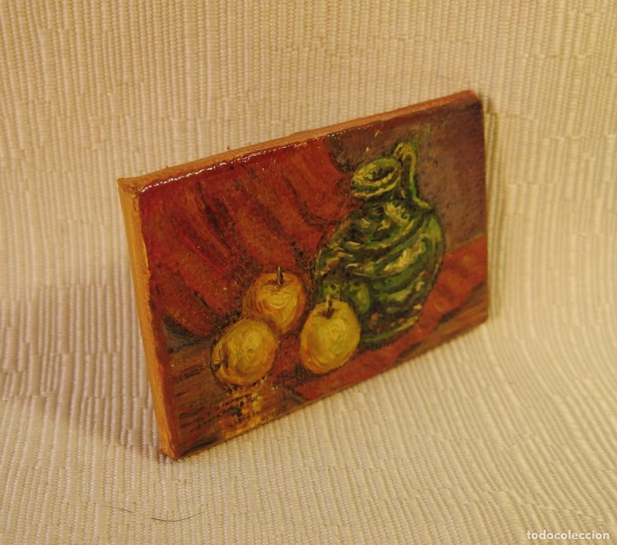 Otros objetos de arte: CUADRO AL &Oacute;LEO CON IM&Aacute;N. PINTADO A MANO. BODEG&Oacute;N. 5 CM X 3,5 CM - Foto 3