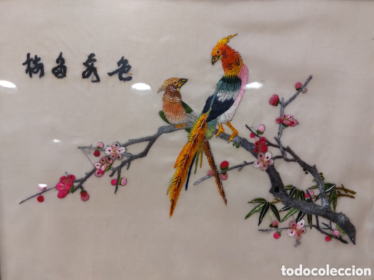 Otros objetos de arte: BORDADO CHINO SOBRE SEDA ENMARCADO - Foto 2
