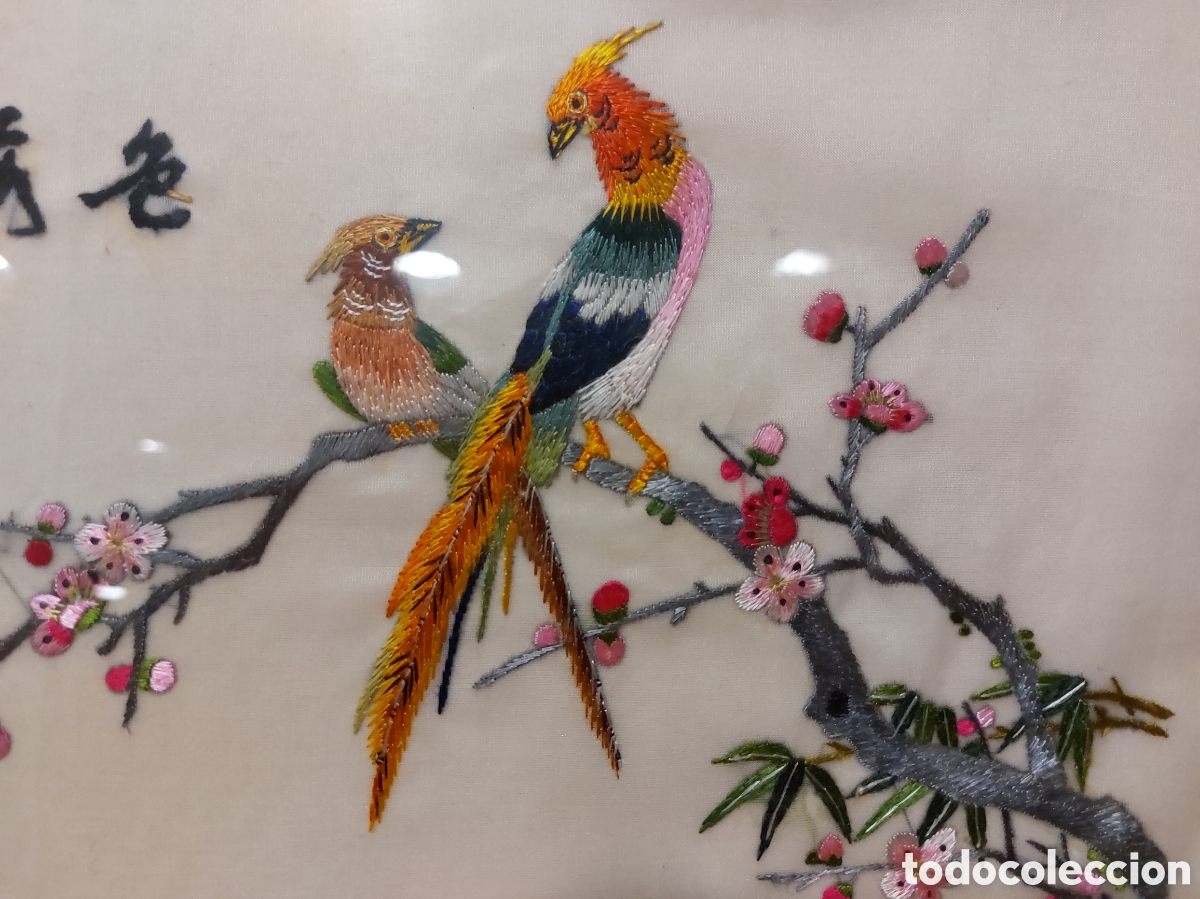 Otros objetos de arte: BORDADO CHINO SOBRE SEDA ENMARCADO - Foto 3