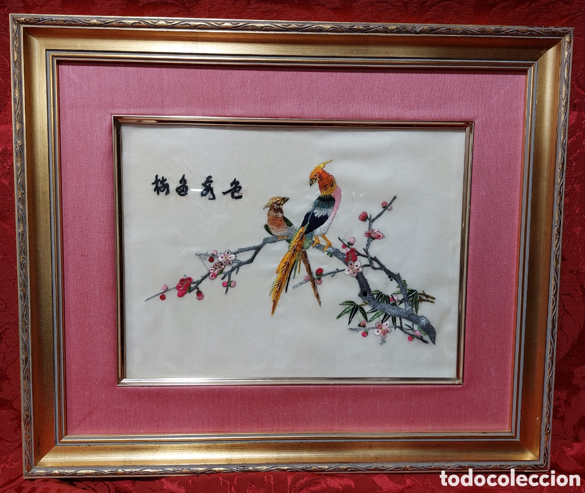 Otros objetos de arte: BORDADO CHINO SOBRE SEDA ENMARCADO - Foto 1