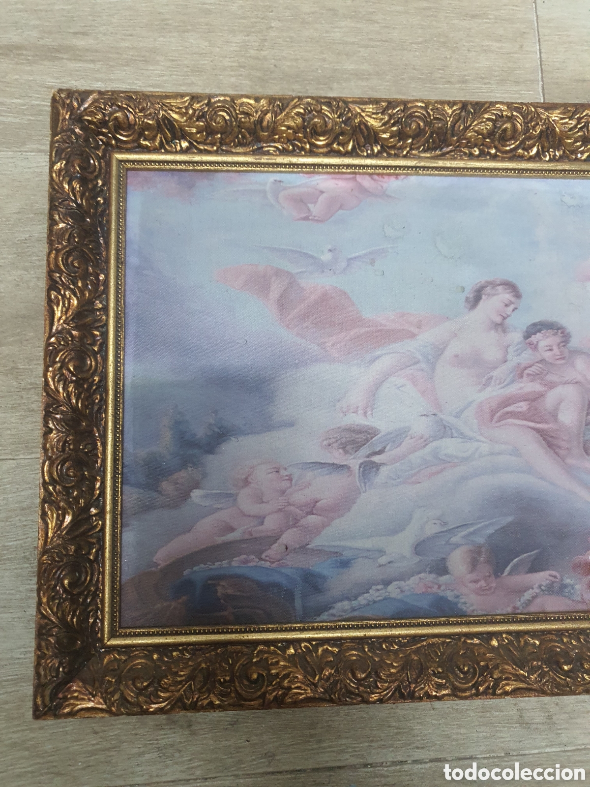 Otros objetos de arte: Marco de madera tallada con impresi&oacute;n de &aacute;ngeles - Foto 2