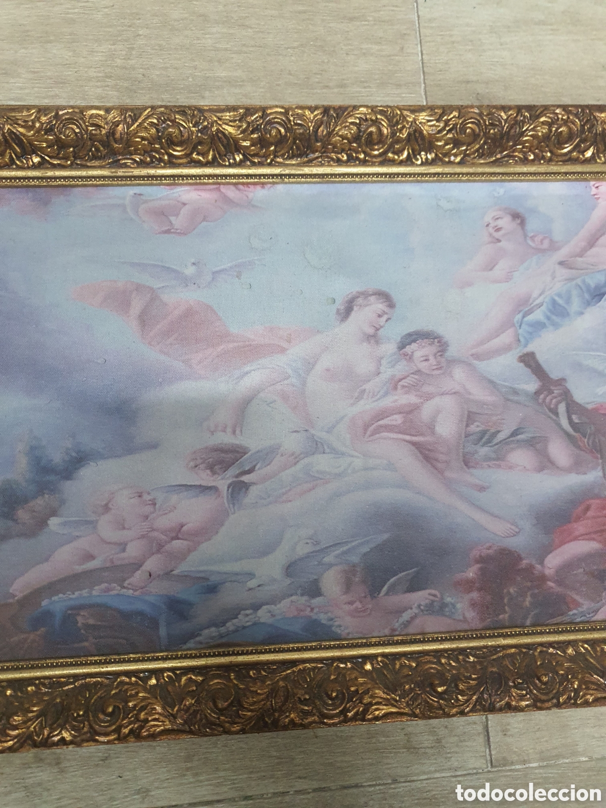 Otros objetos de arte: Marco de madera tallada con impresi&oacute;n de &aacute;ngeles - Foto 3