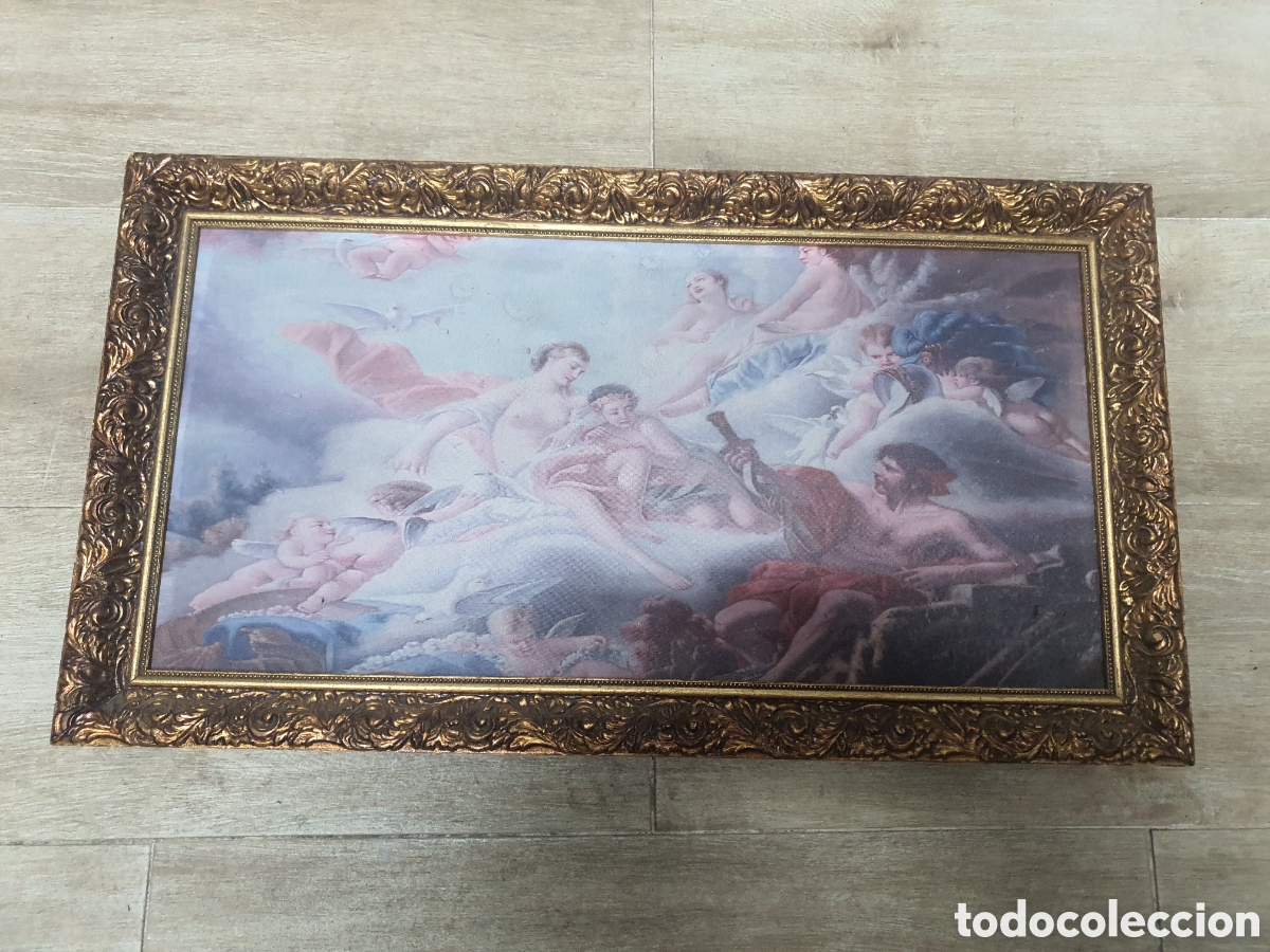 Otros objetos de arte: Marco de madera tallada con impresi&oacute;n de &aacute;ngeles - Foto 1