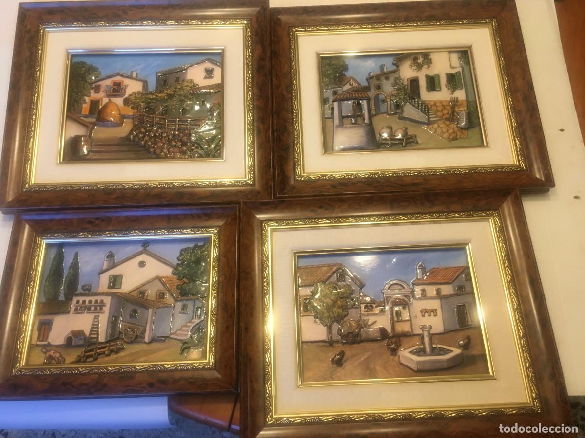 Otros Objetos de Arte: Cuadro en relieve de casas de pueblo, paisaje, (nunca colgados) 3 medidas diferentes lote 4