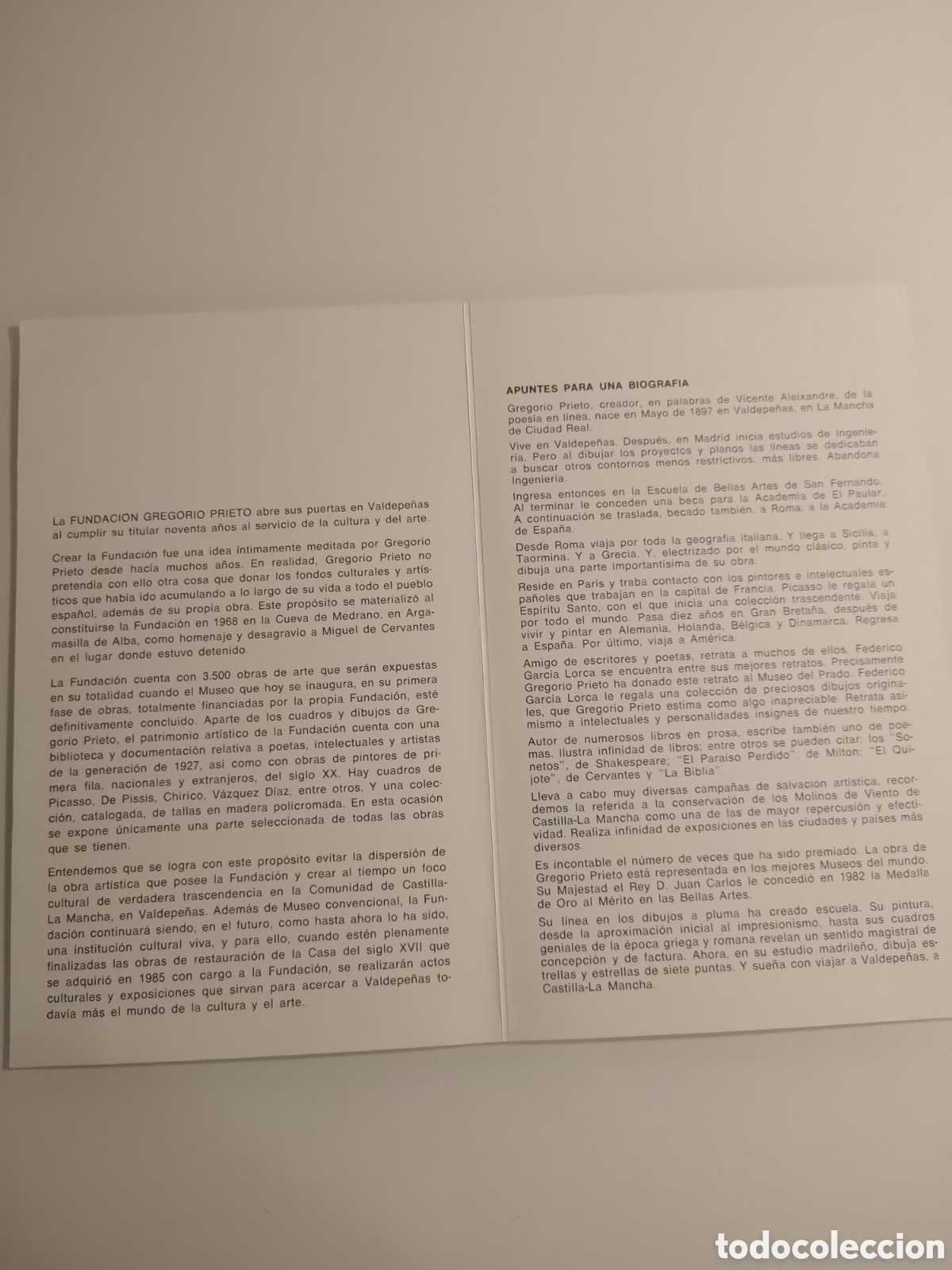 Otros objetos de arte: D&iacute;ptico Fundaci&oacute;n Gregorio Prieto. - Foto 2