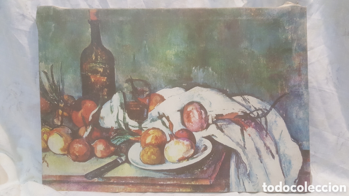Otros objetos de arte: ANTIGUA IMPRESION EN LIENZO DE BODEG&Oacute;N 50X34,5 CM - Foto 1