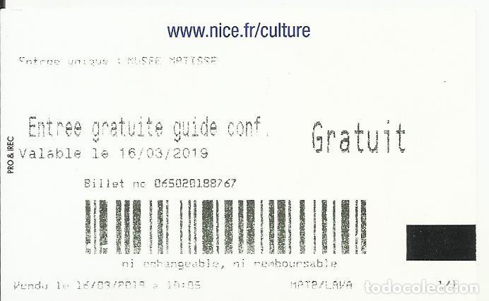 Otros objetos de arte: Entrada Mus&eacute;es de Nice. 2019. Francia. 5x8 cm. - Foto 2