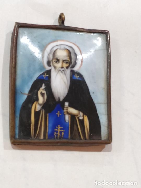 Otros objetos de arte: Placa esmalte sobre cobre Santo barbado S. XIX - Foto 1