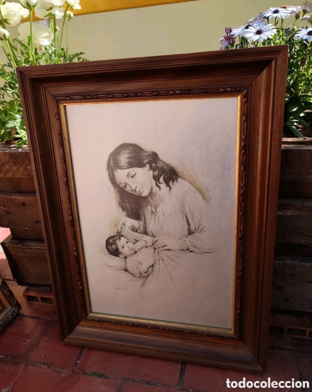 Otros objetos de arte: Cuadro mujer y ni&ntilde;o. Virgen e hijo. 1950 - Foto 1