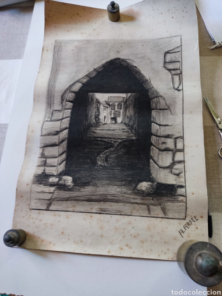 Otros objetos de arte: Dibujo original carboncillo l&aacute;piz de A.Rafel - Foto 1