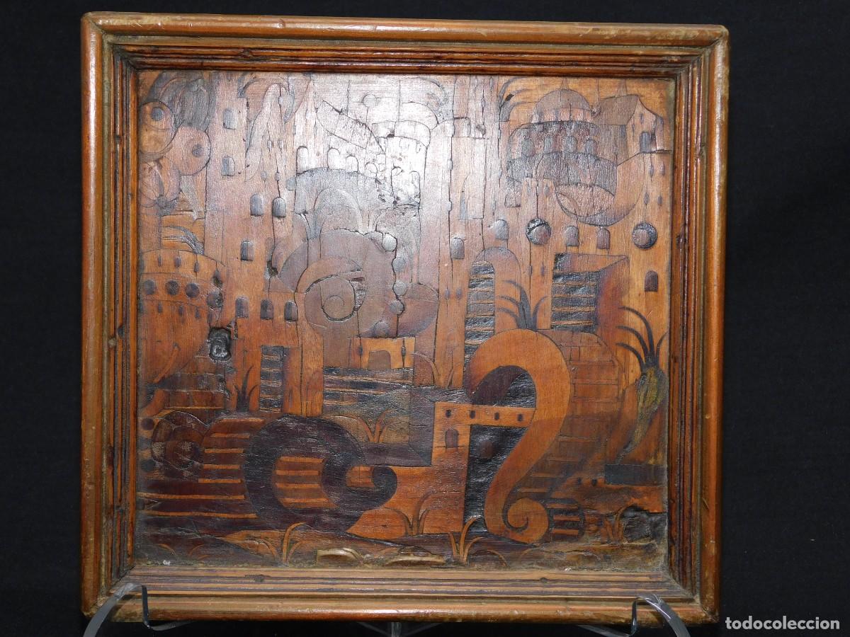 Otros objetos de arte: TABLA ANTIGUA CON MARQUETERIA - Foto 2