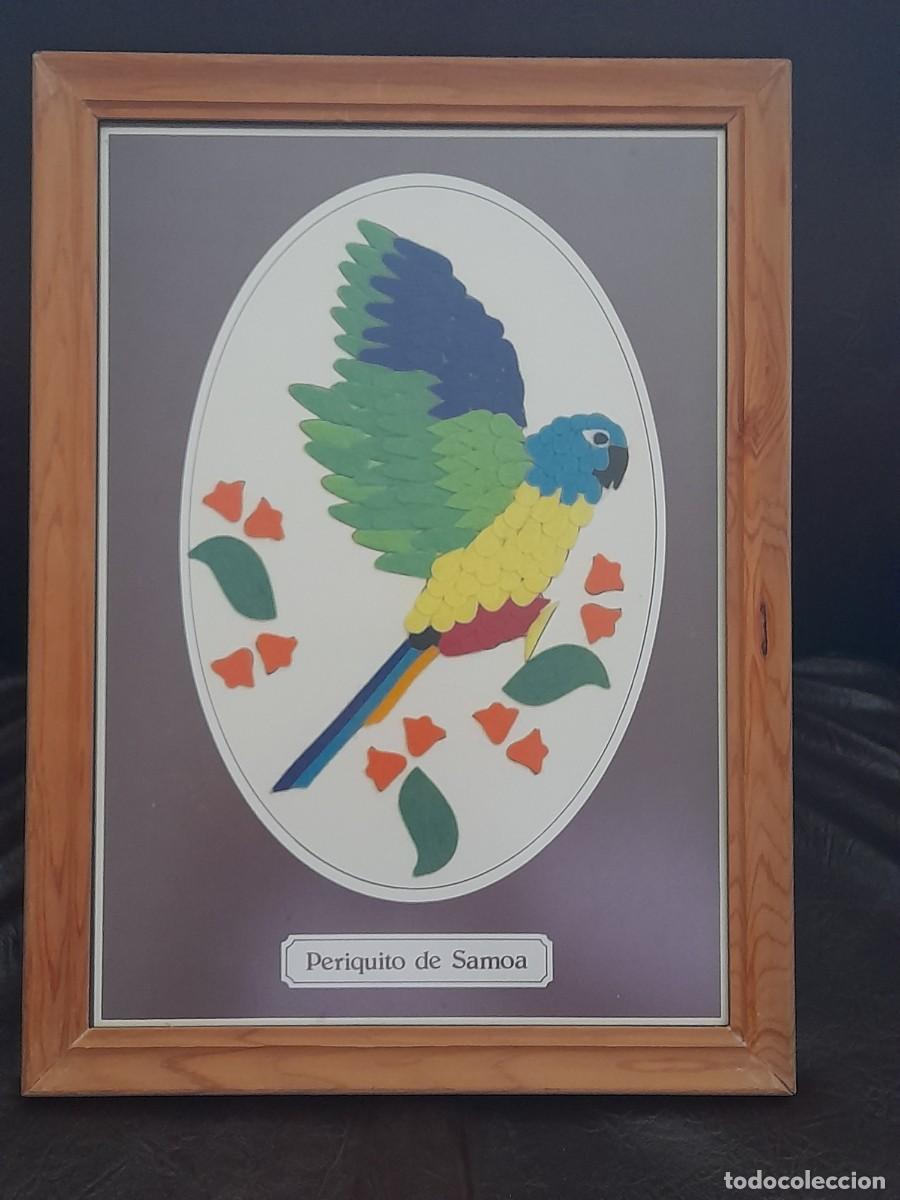 Otros objetos de arte: Cuadro de periquito de Samoa realizdo en pa&ntilde;o - Foto 1