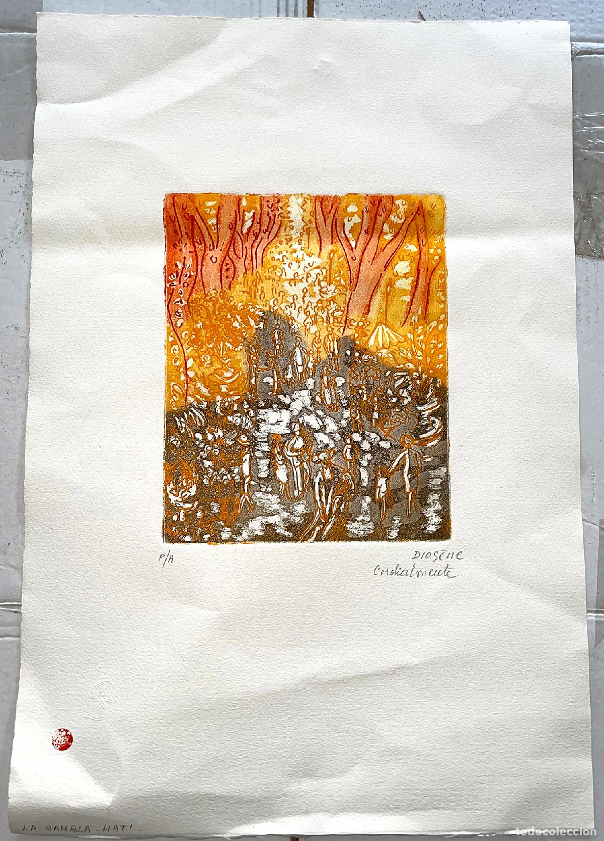 Otros objetos de arte: Grabado La Rambla firmado - Foto 1
