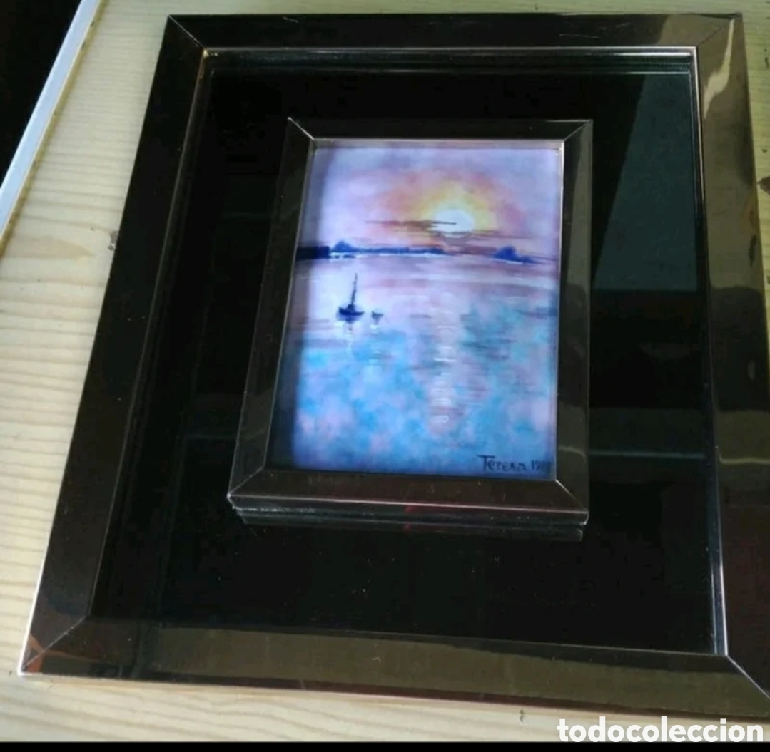 Otros objetos de arte: Cuadro de esmalte. Atardecer en el mar. - Foto 2