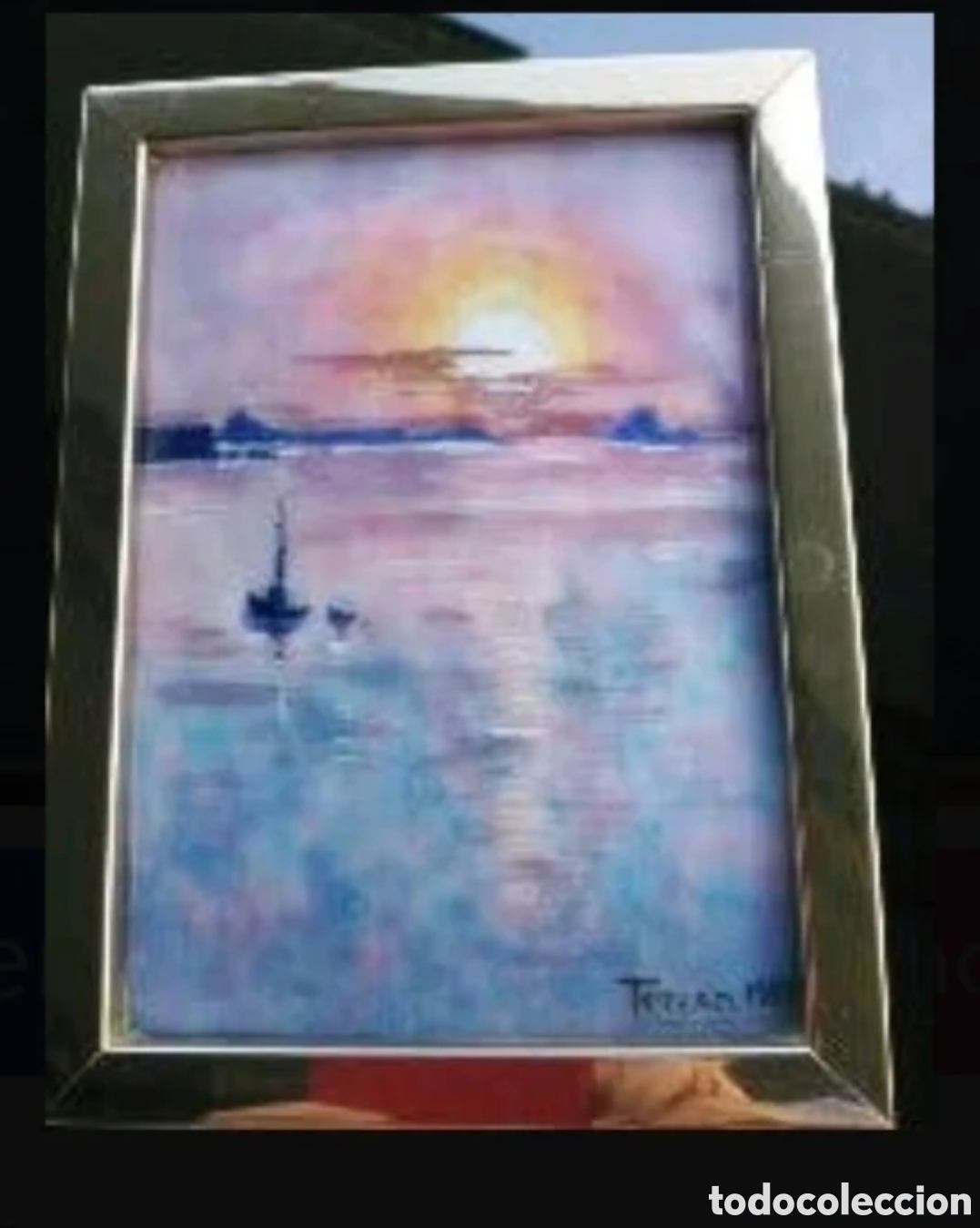 Otros objetos de arte: Cuadro de esmalte. Atardecer en el mar. - Foto 1