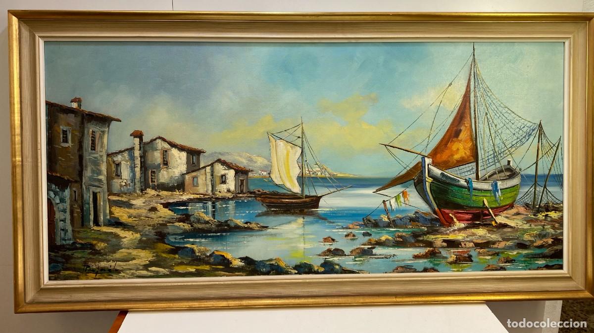 Otros objetos de arte: LIENZO AL OLEO PAISAJE BARCOS - Foto 2