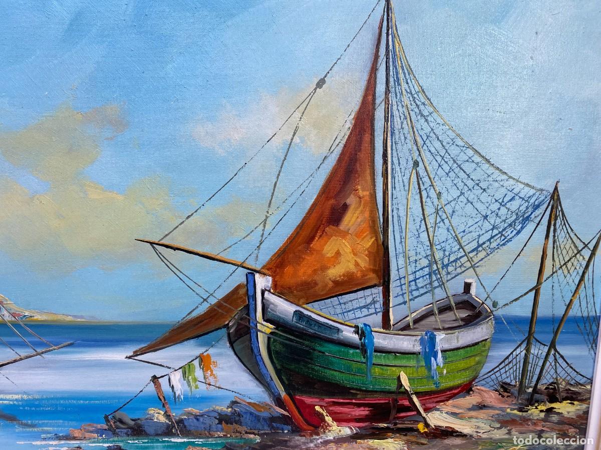 Otros objetos de arte: LIENZO AL OLEO PAISAJE BARCOS - Foto 3
