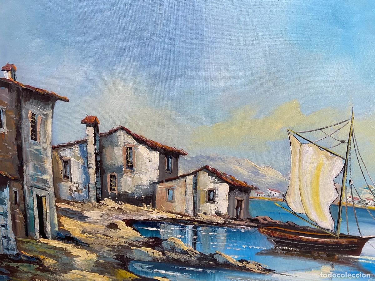 Otros objetos de arte: LIENZO AL OLEO PAISAJE BARCOS - Foto 4