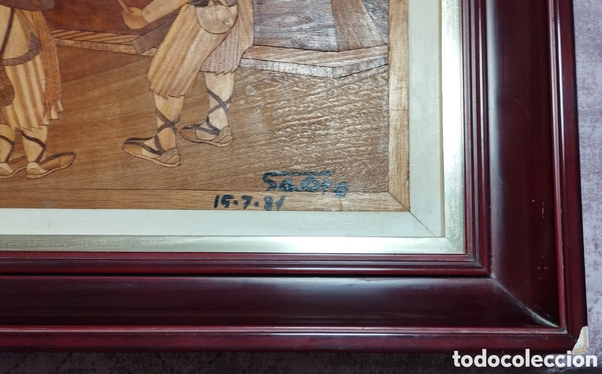 Otros objetos de arte: CUADRO DE MARQUETER&Iacute;A FIRMADO - Foto 3