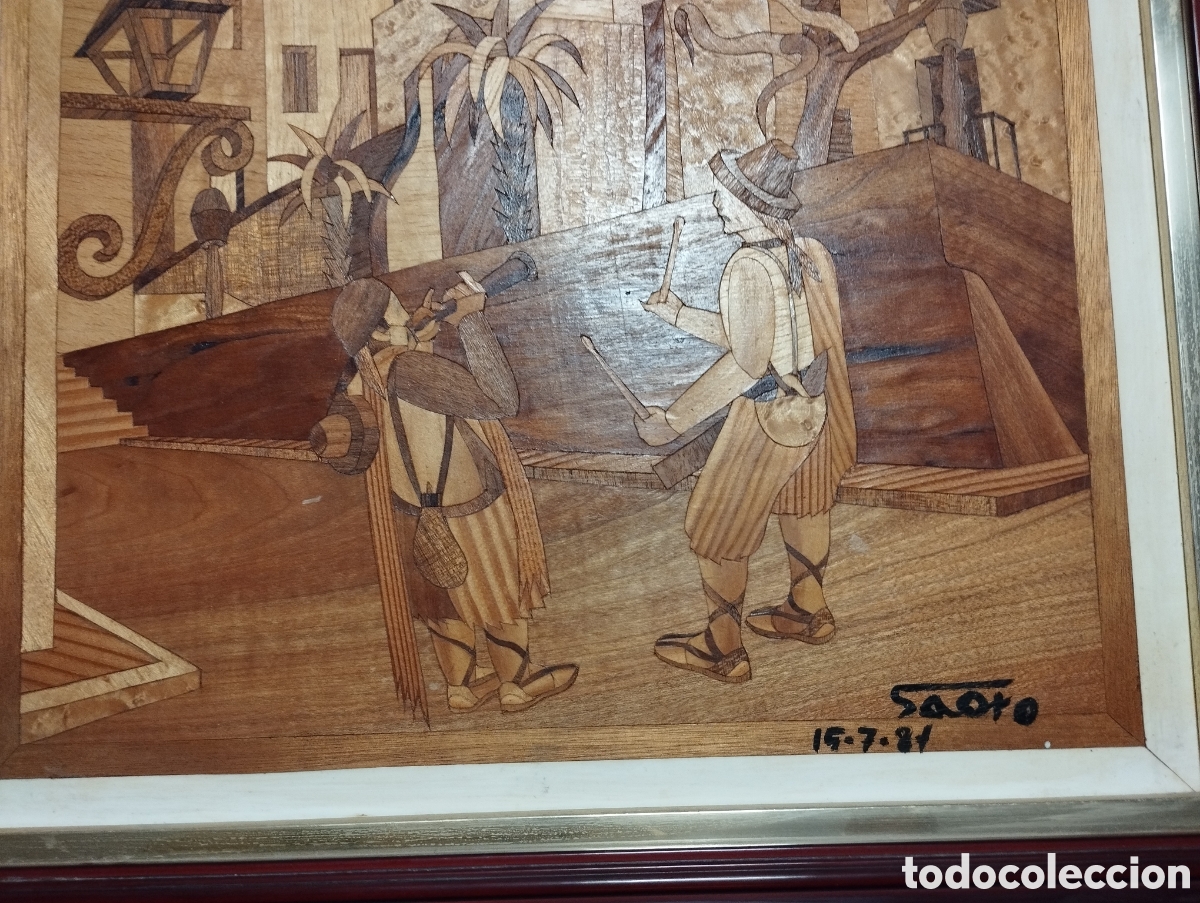 Otros objetos de arte: CUADRO DE MARQUETER&Iacute;A FIRMADO - Foto 4