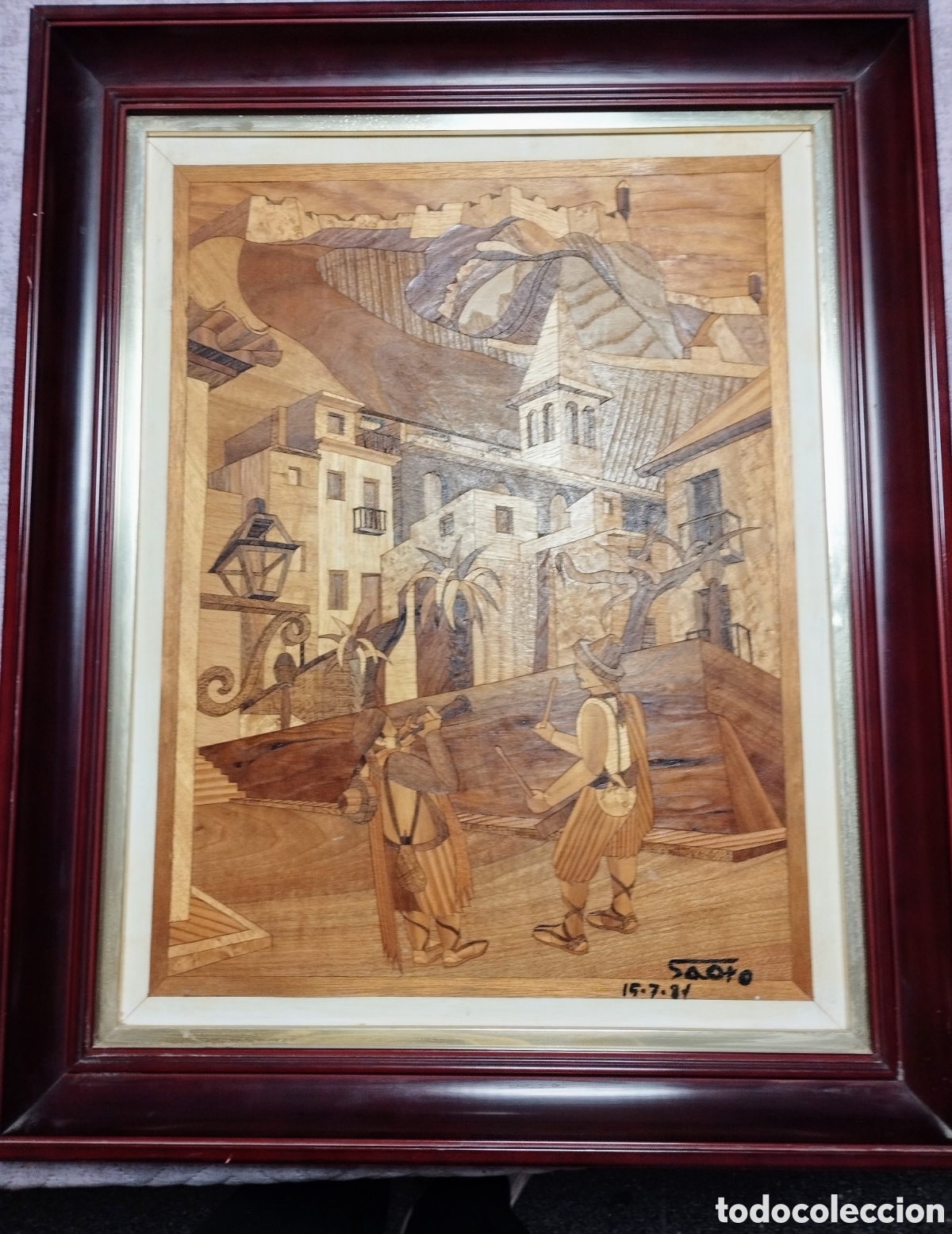 Otros objetos de arte: CUADRO DE MARQUETER&Iacute;A FIRMADO - Foto 1