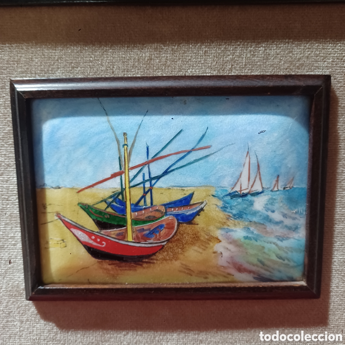 Otros objetos de arte: Esmalte al fuego Barcos de Van Gogh - Foto 2