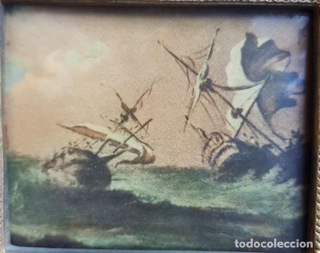 Otros objetos de arte: Esmalte antiguo escena de barcos - Foto 2