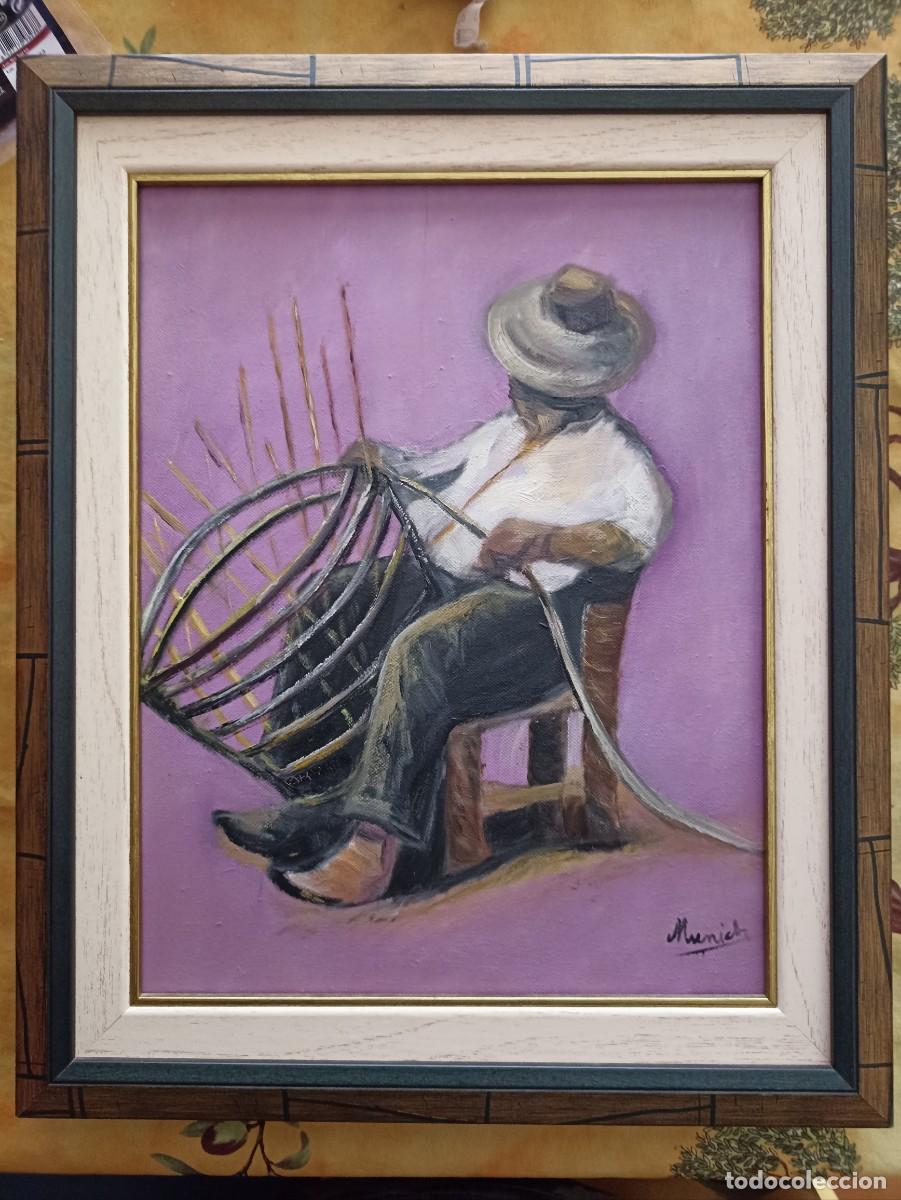 Otros objetos de arte: CUADRO ACR&Iacute;LICO TEJEDOR MIMBRE ESPARTO - Foto 1