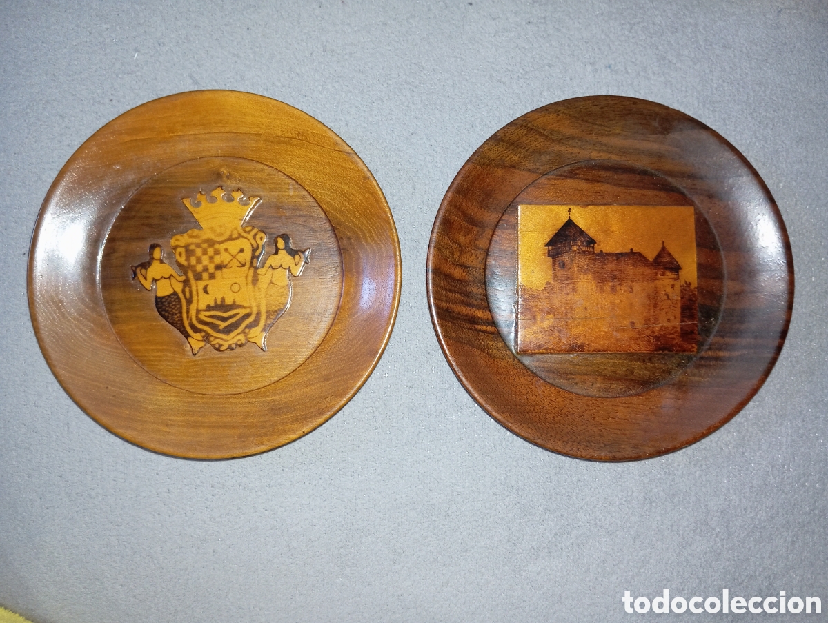 Otros objetos de arte: Platitos de madera lote de 2 - Foto 8