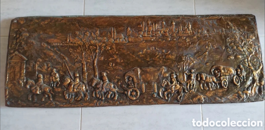 Otros objetos de arte: Cuadro antiguo de cobre repujado - Foto 3