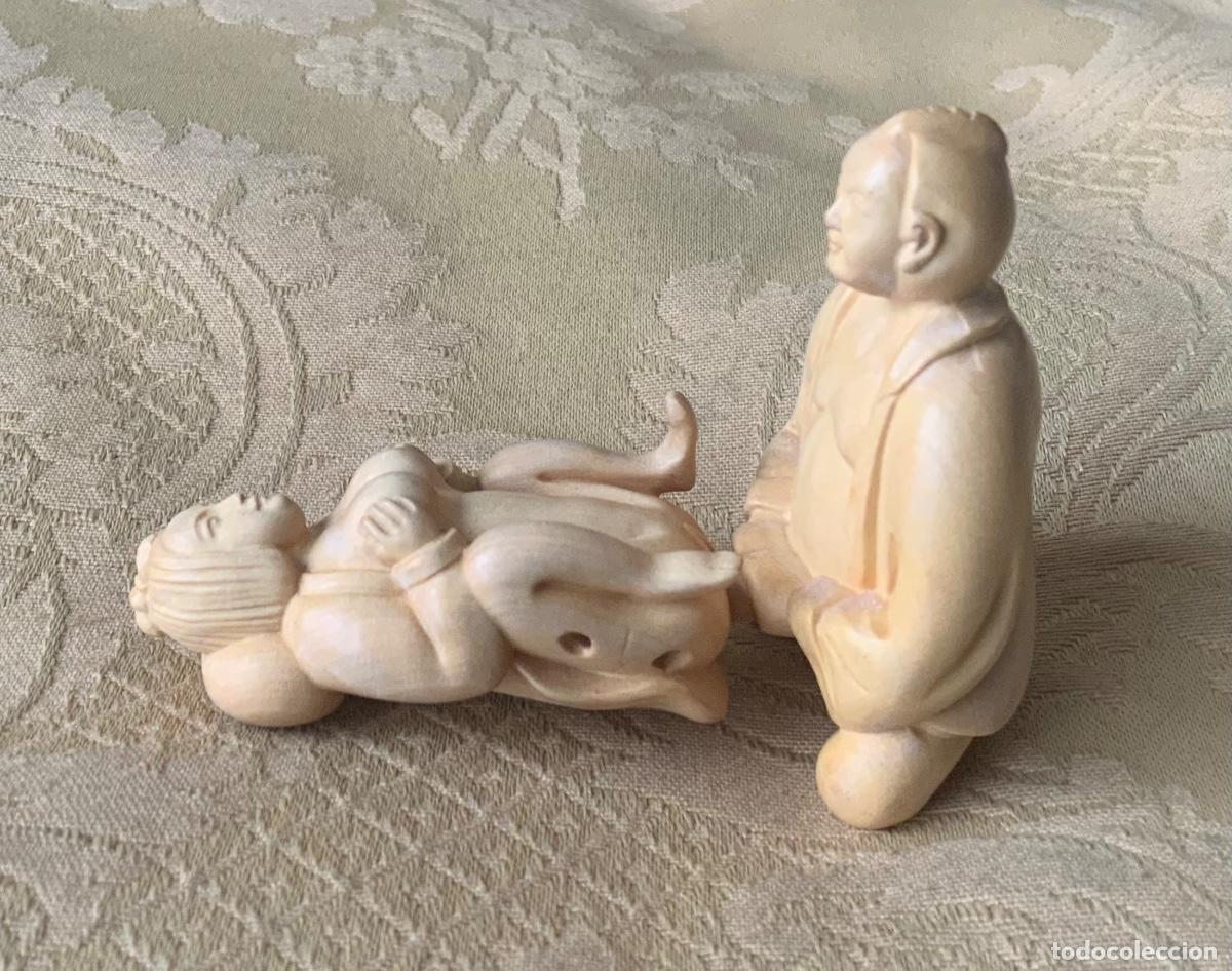 Otros objetos de arte: PAREJA ER&Oacute;TICA NETSUKE MADERA TALLADO A MANO - Foto 10