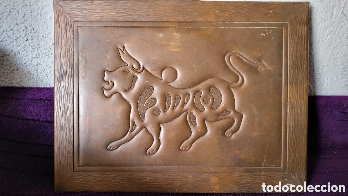 Otros objetos de arte: Cuadro cobre Torro Lion Au Mufle Massif - Foto 1