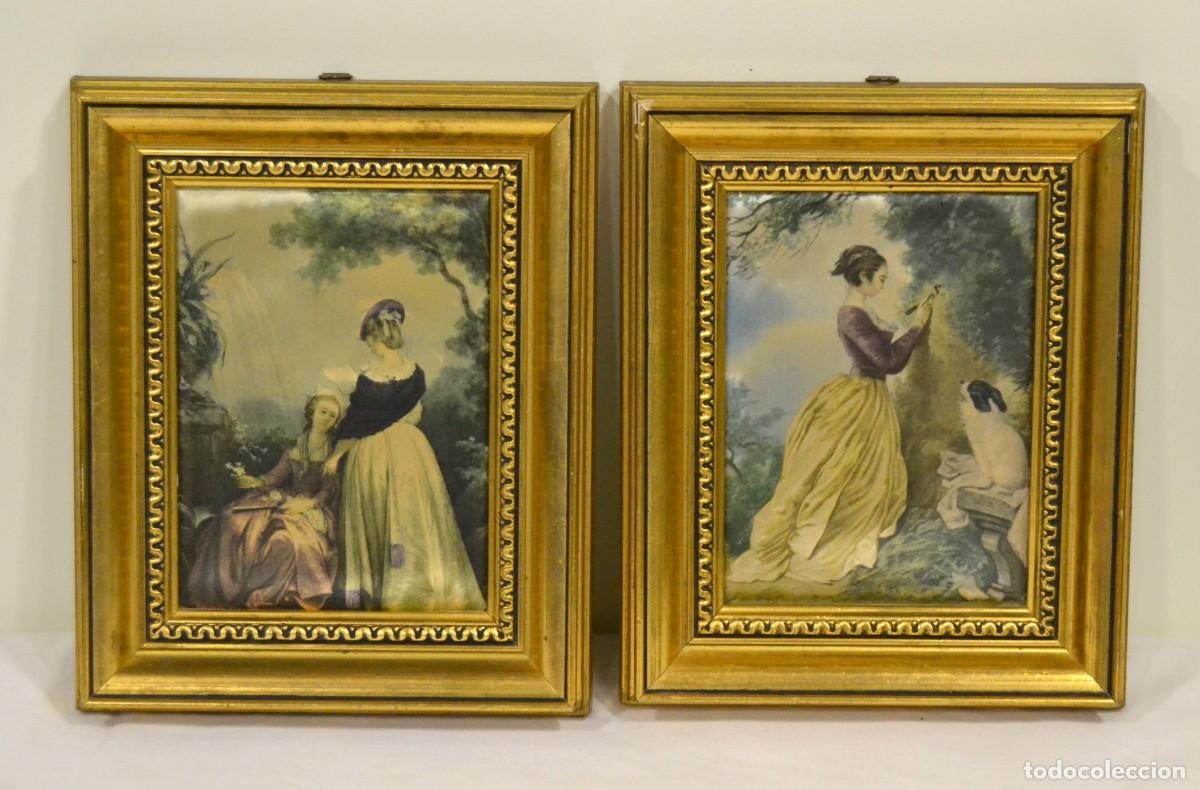 Otros objetos de arte: Par de pequenos quadros pintados sobre seda - Foto 1