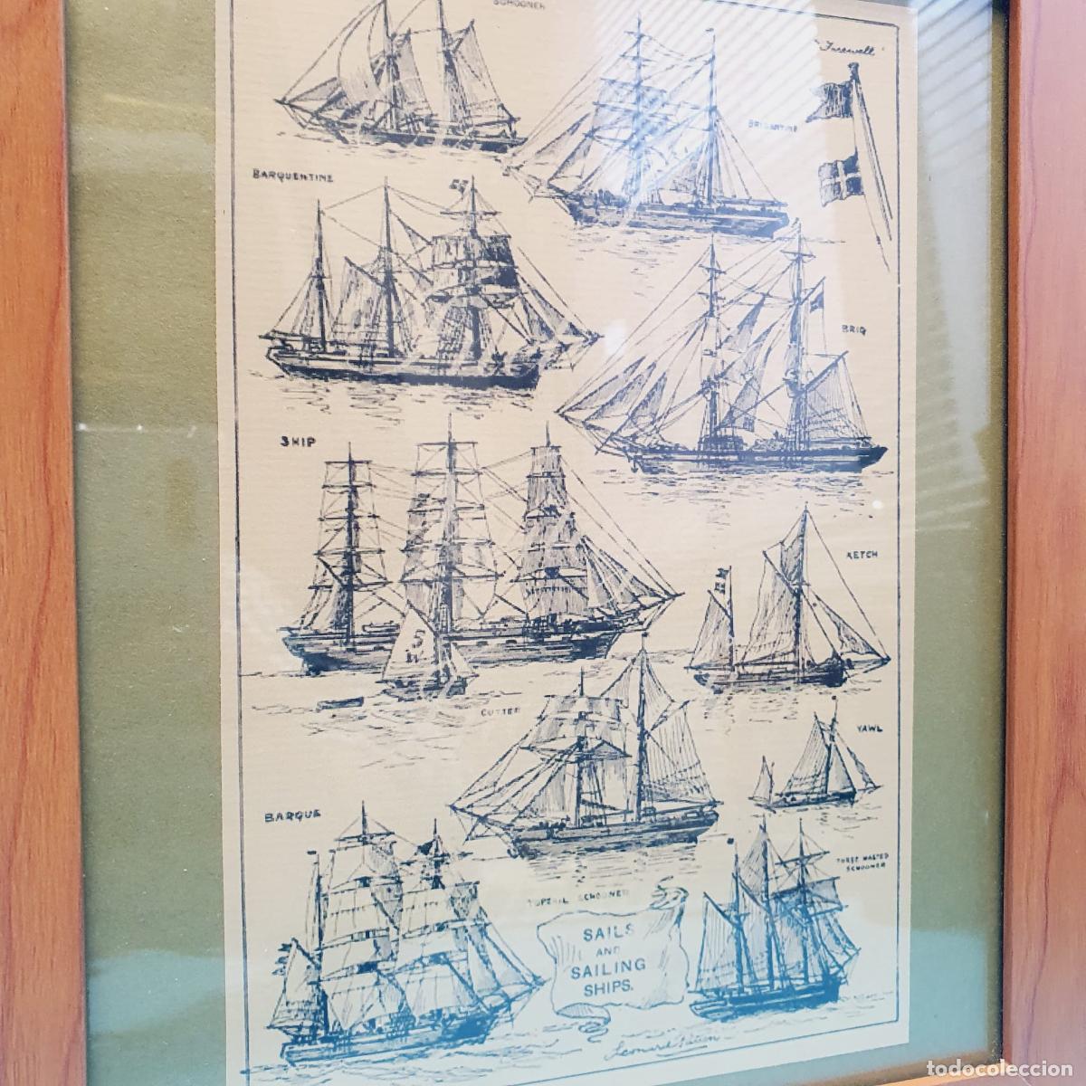 Otros objetos de arte: CUADRO-L&Aacute;MINA DE BARCOS-MARCO Y CRISTAL-EXCELENTE - Foto 2