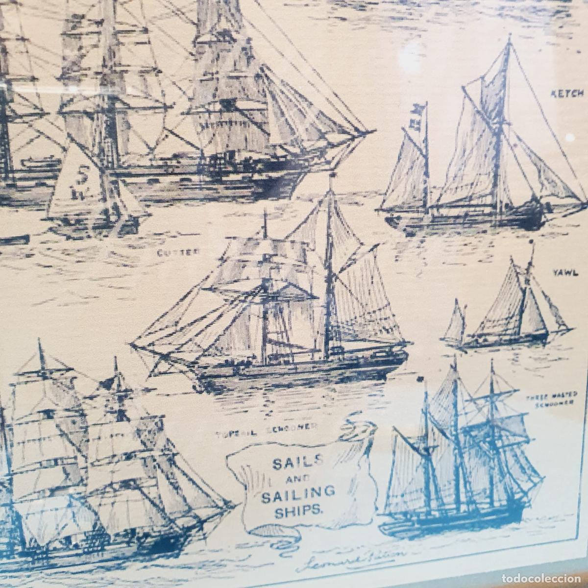 Otros objetos de arte: CUADRO-L&Aacute;MINA DE BARCOS-MARCO Y CRISTAL-EXCELENTE - Foto 4