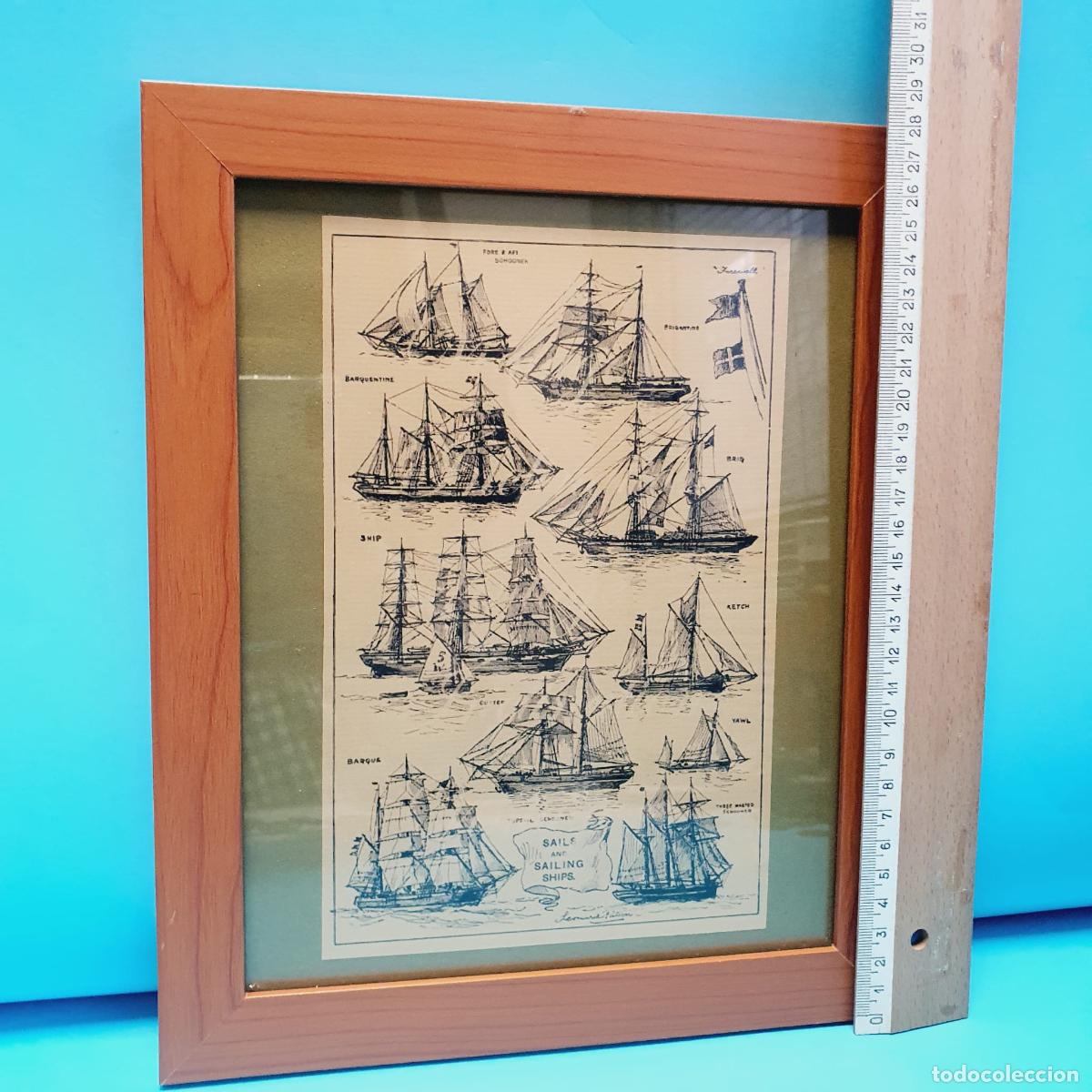 Otros objetos de arte: CUADRO-L&Aacute;MINA DE BARCOS-MARCO Y CRISTAL-EXCELENTE - Foto 5
