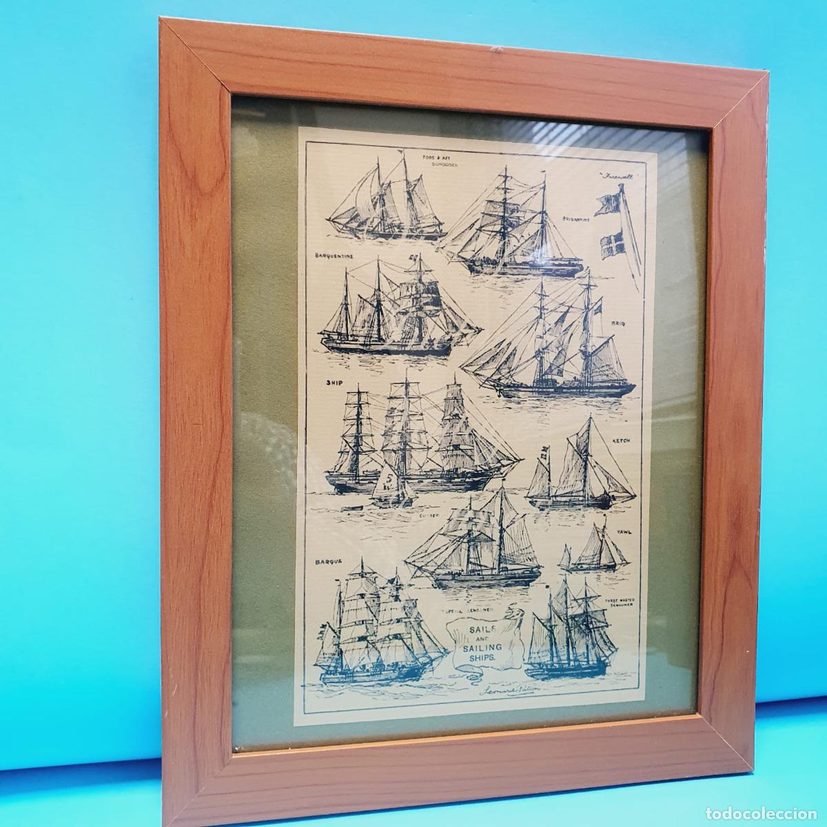 Otros objetos de arte: CUADRO-L&Aacute;MINA DE BARCOS-MARCO Y CRISTAL-EXCELENTE - Foto 1