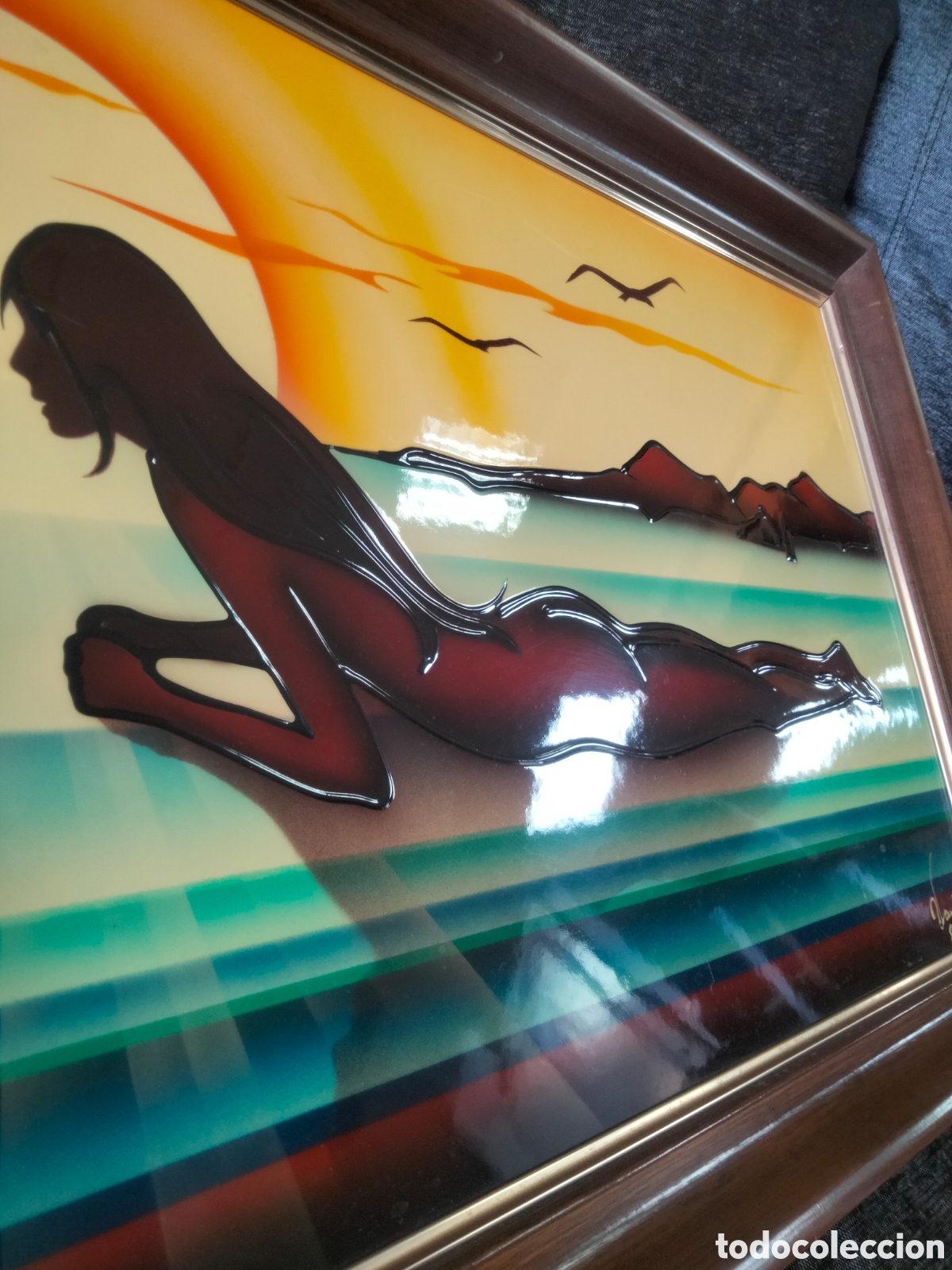 Otros objetos de arte: Cuadro lacado enamorados a&ntilde;o 80 - Foto 3