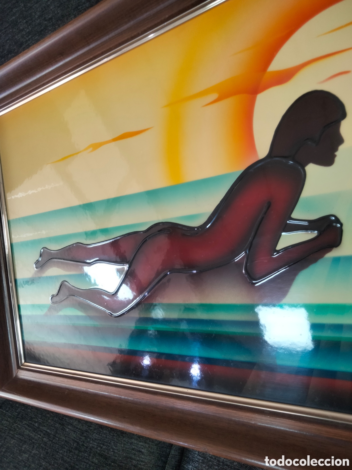Otros objetos de arte: Cuadro lacado enamorados a&ntilde;o 80 - Foto 4