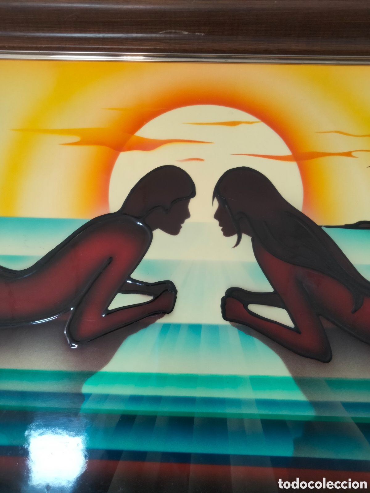 Otros objetos de arte: Cuadro lacado enamorados a&ntilde;o 80 - Foto 5