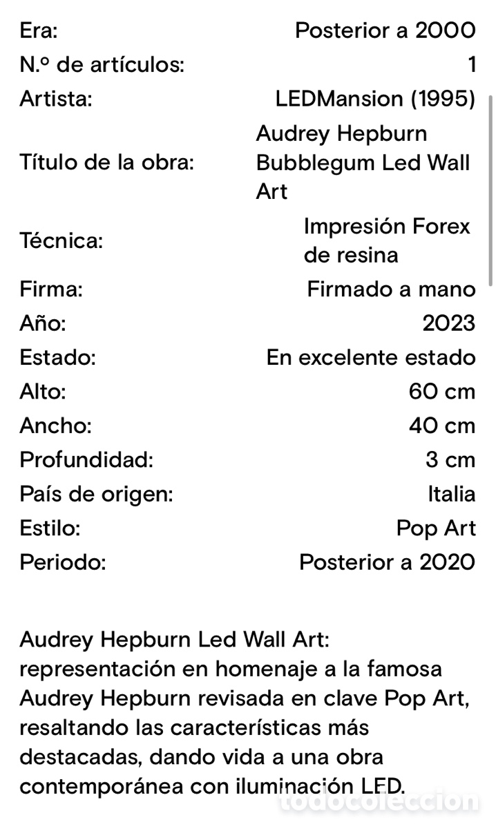 Otros objetos de arte: Led maison oudrey hepburn bubblegum led wall art - Foto 2