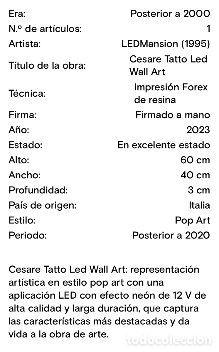 Otros objetos de arte: Led maison -Cesare tatoo led wall art - Foto 2