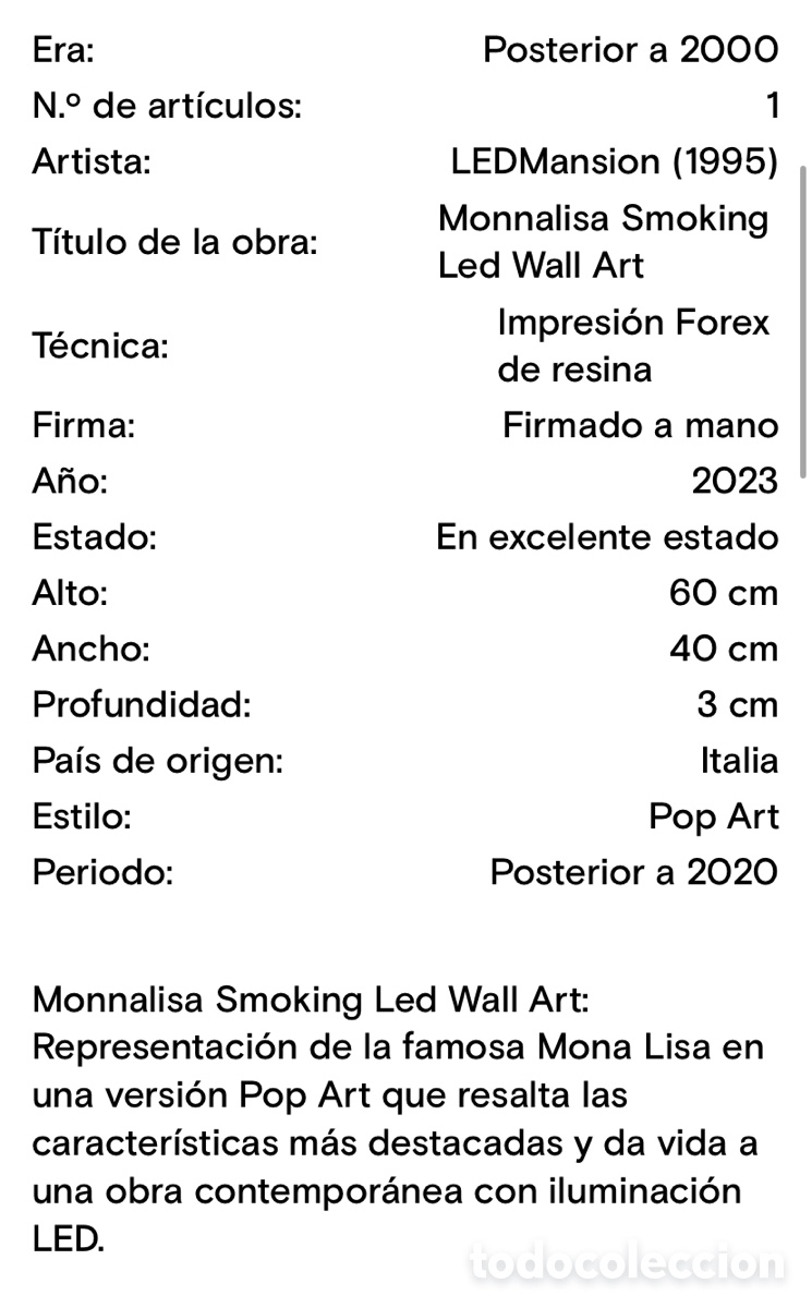 Otros objetos de arte: Led maison-monnalisa smoking led wall art - Foto 2