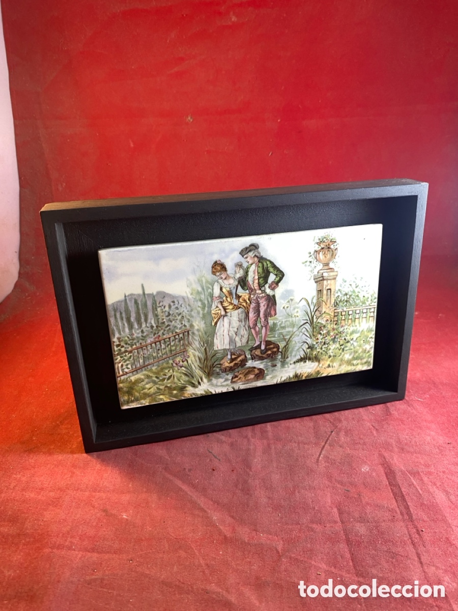 Otros objetos de arte: Cuadro Cer&aacute;mica pintada escena galante - Foto 1