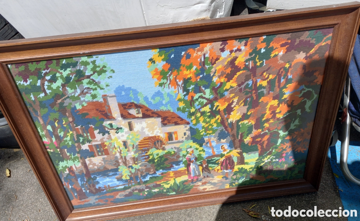 Otros objetos de arte: Cuadro petit point,con crit&aacute;l - Foto 2