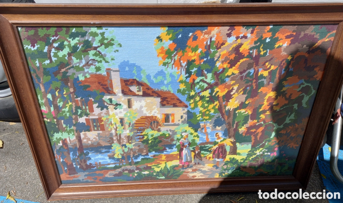 Otros objetos de arte: Cuadro petit point,con crit&aacute;l - Foto 3
