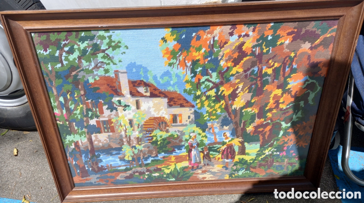 Otros objetos de arte: Cuadro petit point,con crit&aacute;l - Foto 4