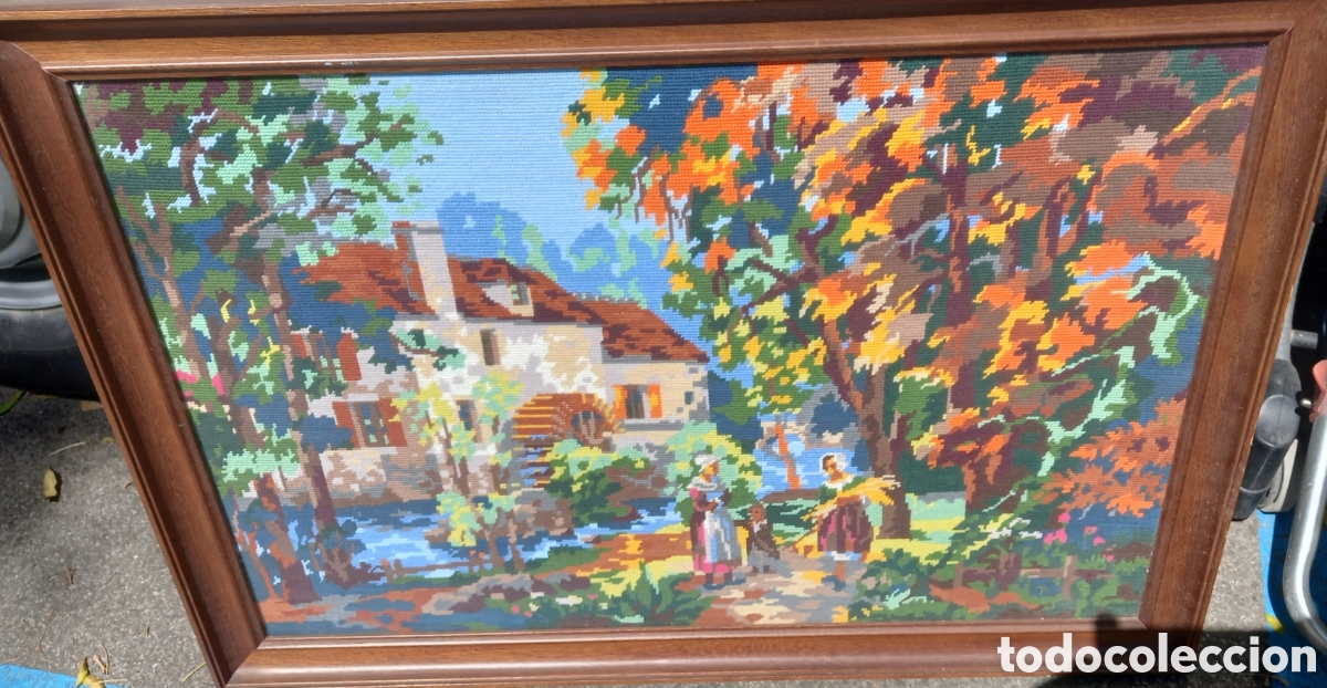 Otros objetos de arte: Cuadro petit point,con crit&aacute;l - Foto 1