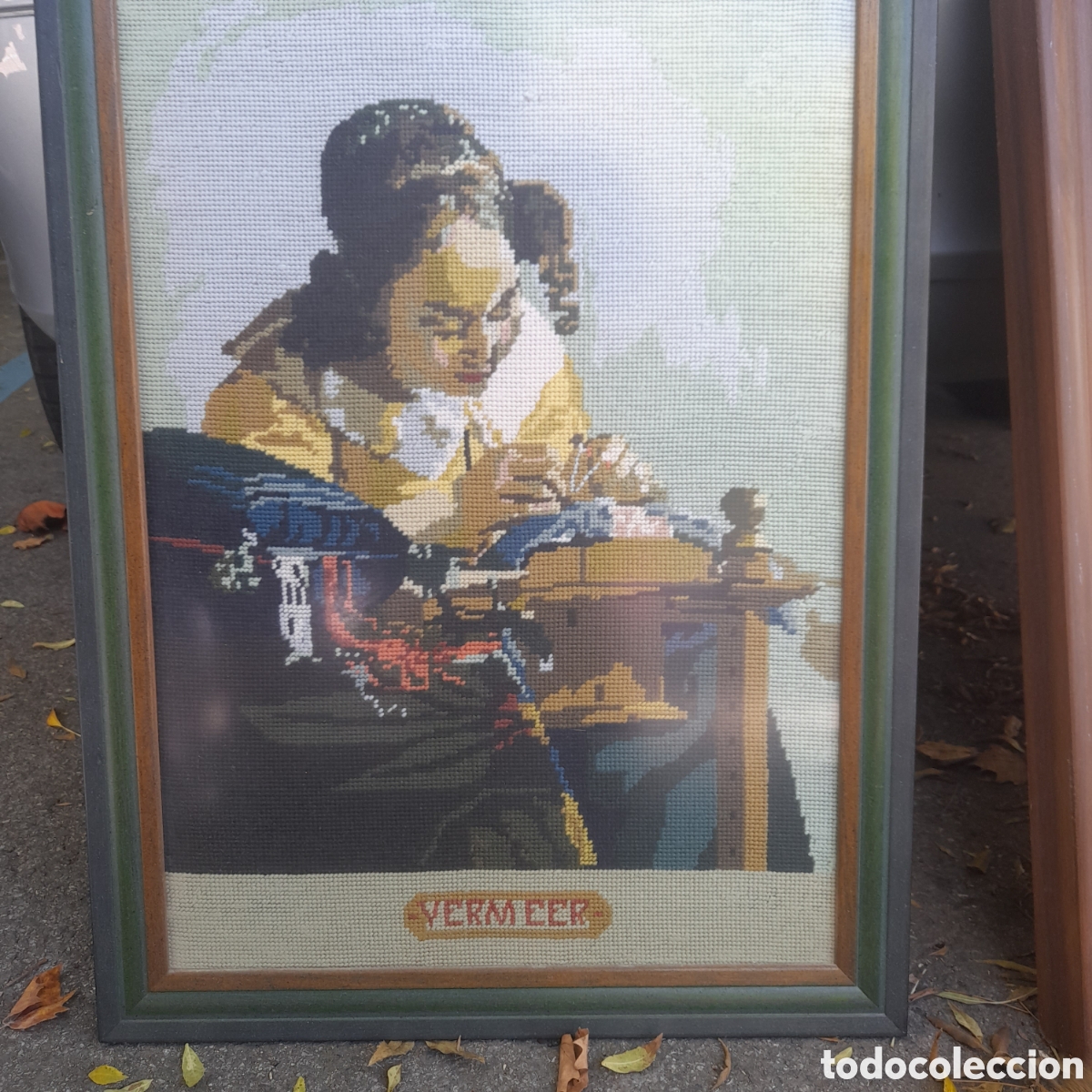 Otros objetos de arte: Cuadro Petit Point con protecci&oacute;n de cristal - Foto 2